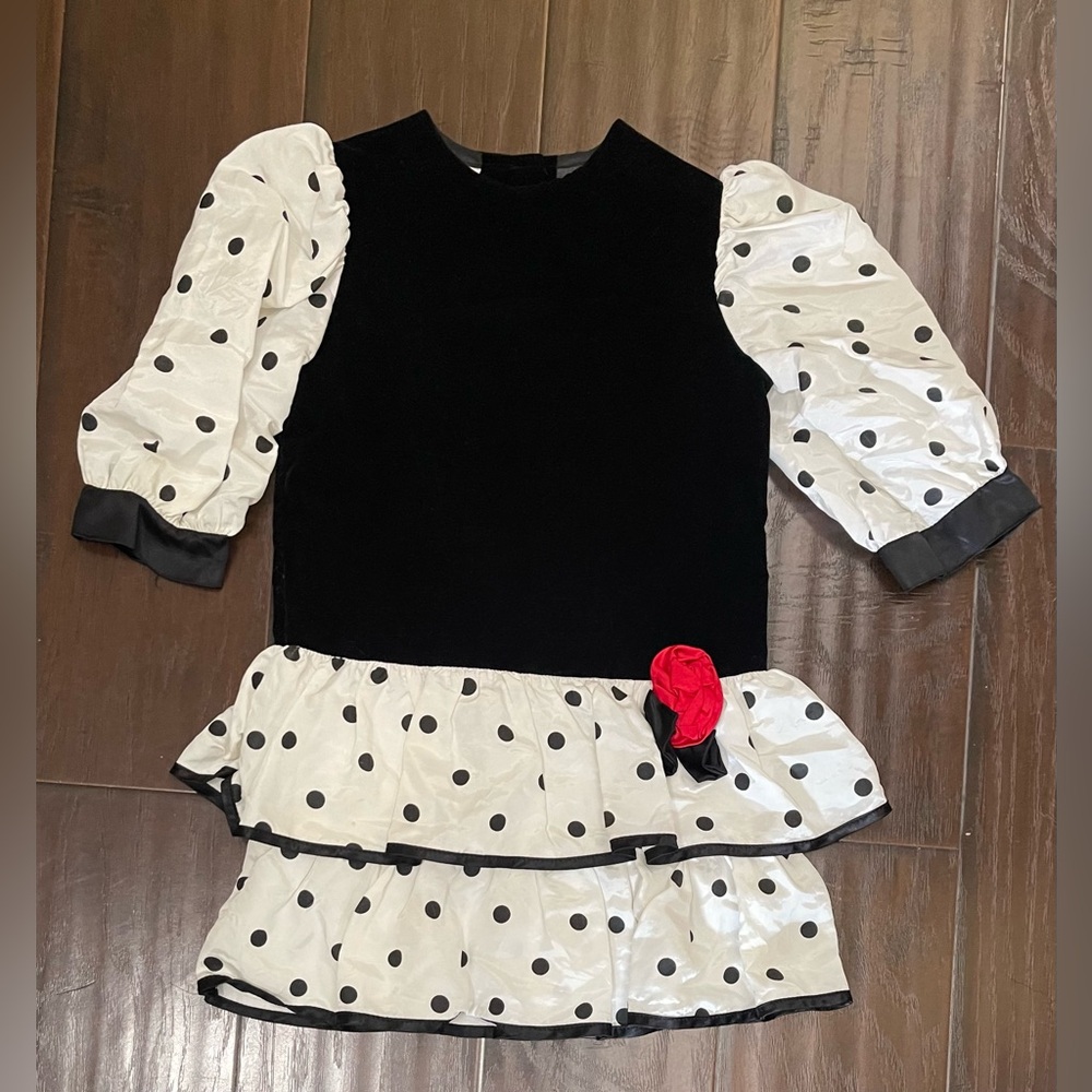 Rose Cottage Girl's Vintage Polka Dot Dress with Flower Bow Detail, Size 6T